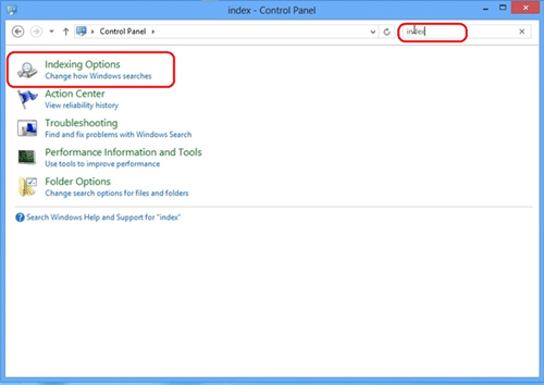 Windows 8 Control Panel, Indexing Options
